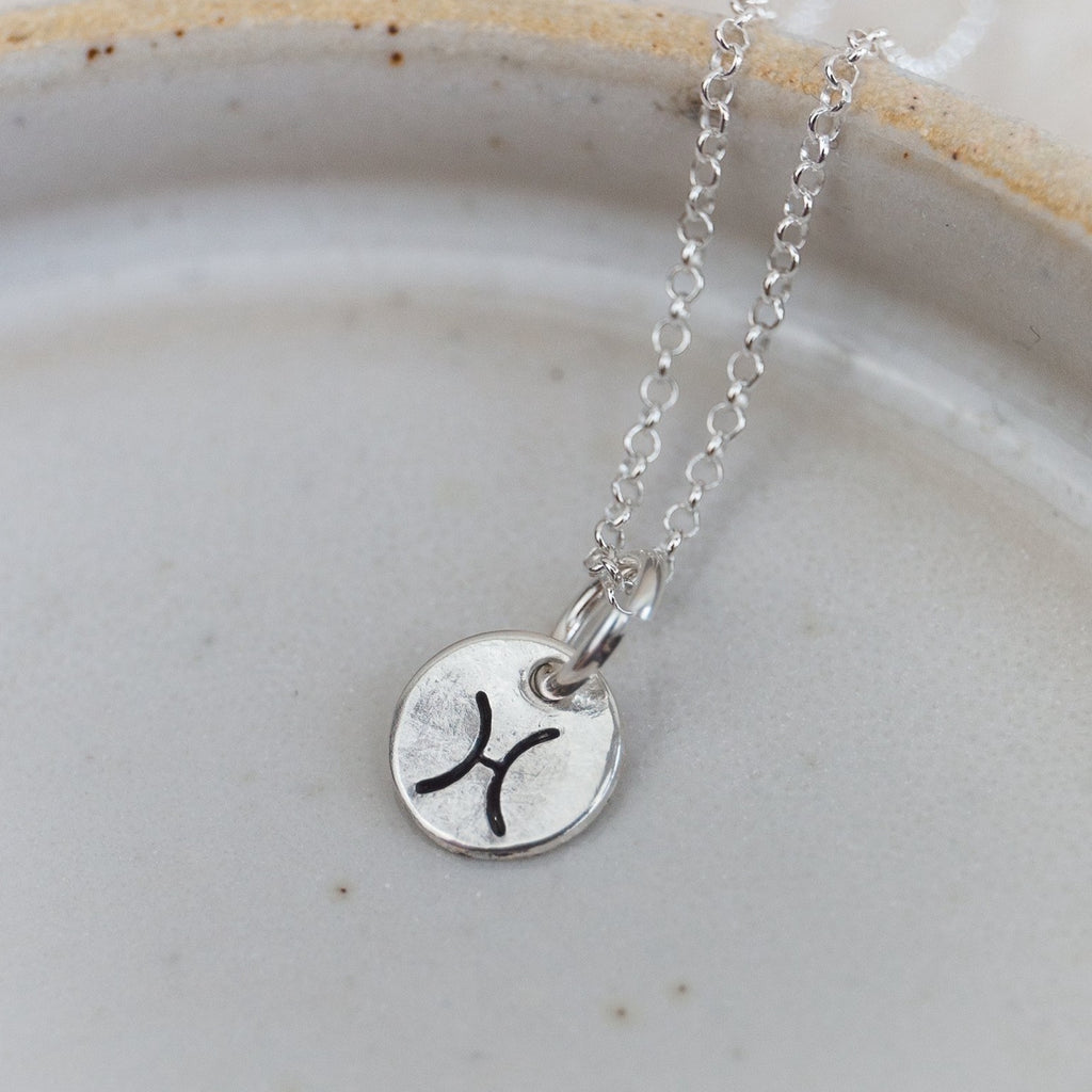 sterling silver personalised zodiac dinky pendant by Lucy Kemp Jewellery