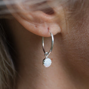 
                  
                    sterling silver opal sleeper hoops handmade by Lucy Kemp Jewellery -worn image
                  
                