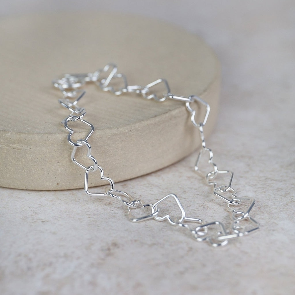 sterling silver geo heart link chain bracelet handmade by Lucy Kemp Jewellery