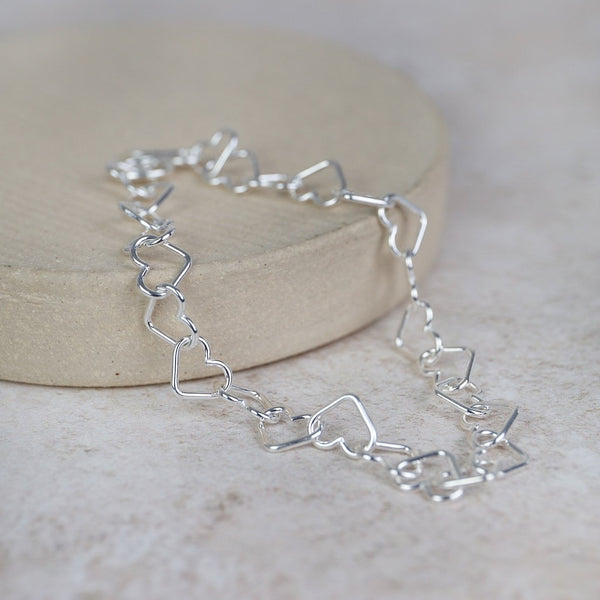 sterling silver geo heart link chain bracelet handmade by Lucy Kemp Jewellery