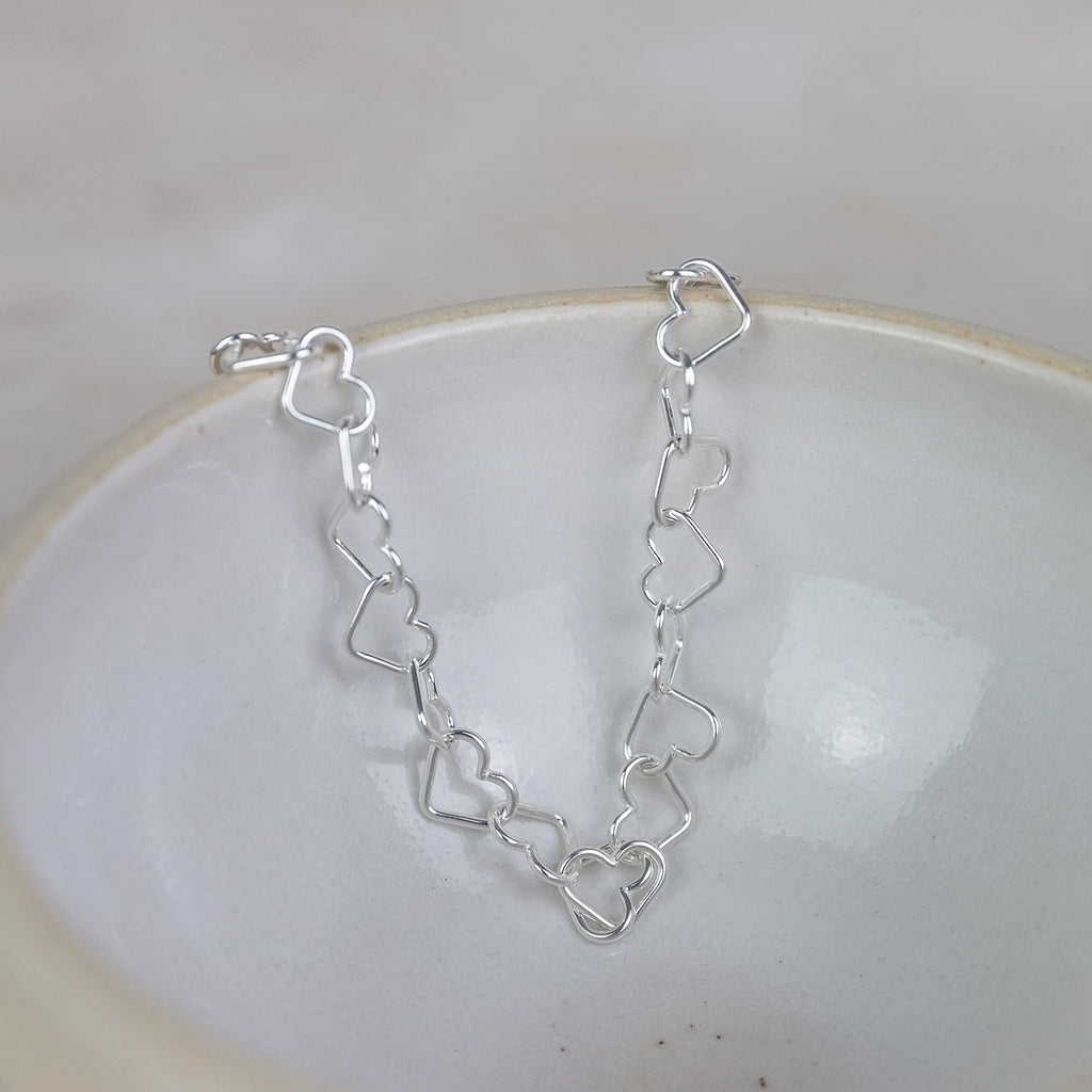 sterling silver geo heart link chain bracelet handmade by Lucy Kemp Jewellery