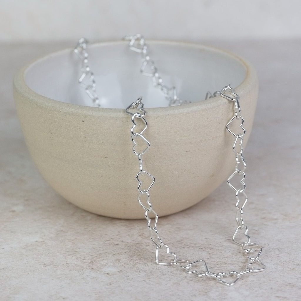 sterling silver geo heart link chain necklace handmade by Lucy Kemp Jewellery