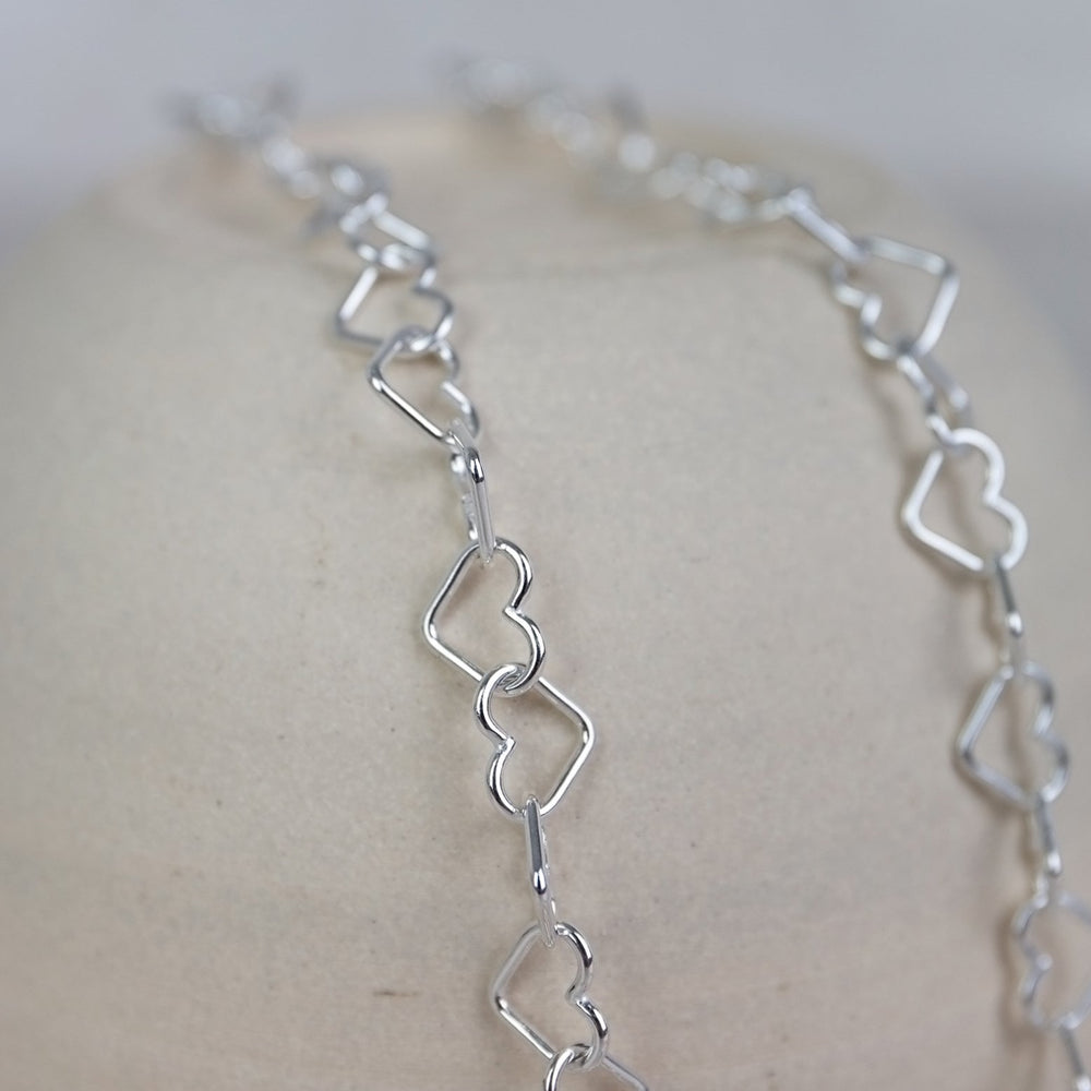 sterling silver geo heart link chain necklace handmade by Lucy Kemp Jewellery