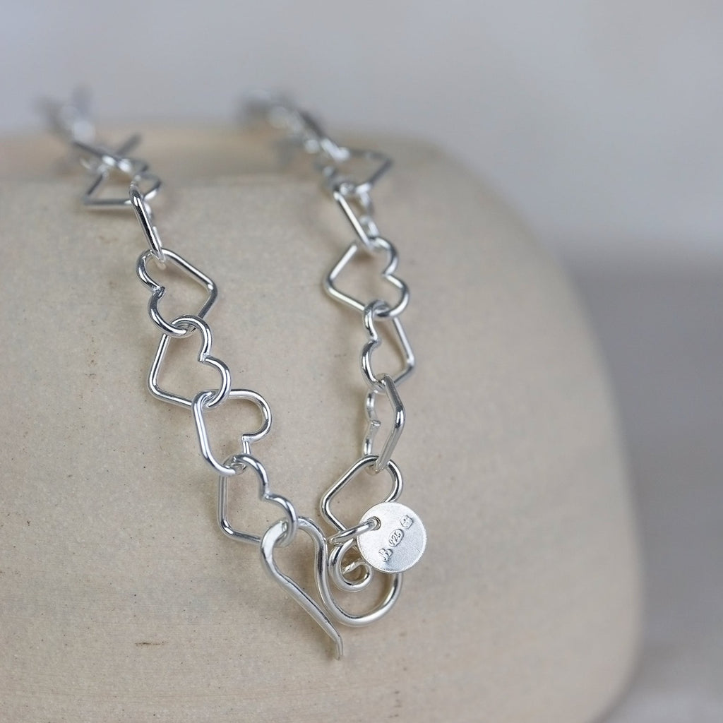sterling silver geo heart link chain necklace handmade by Lucy Kemp Jewellery