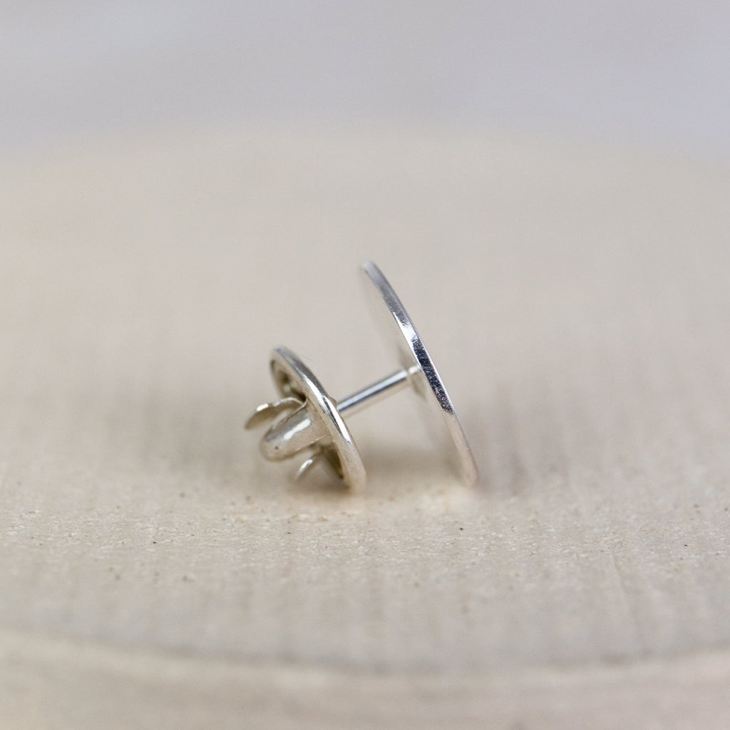 sterling silver mens personalised tie pin, engraved and handmade by Lucy Kemp Jewellery - side image of the pin and the clasp