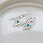 Sterling silver textured diamond and real turquoise earrings handmade by Lucy Kemp Jewellery