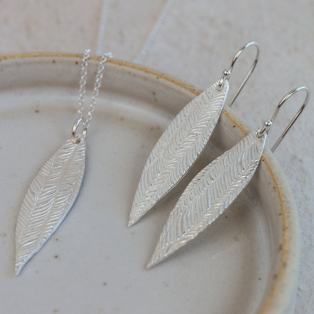 
                  
                    sterling silver textured palm leaf collection by Lucy Kemp Jewellery
                  
                