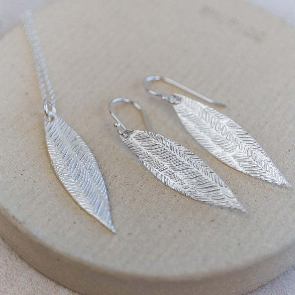 sterling silver textured palm leaf collection by Lucy Kemp Jewellery