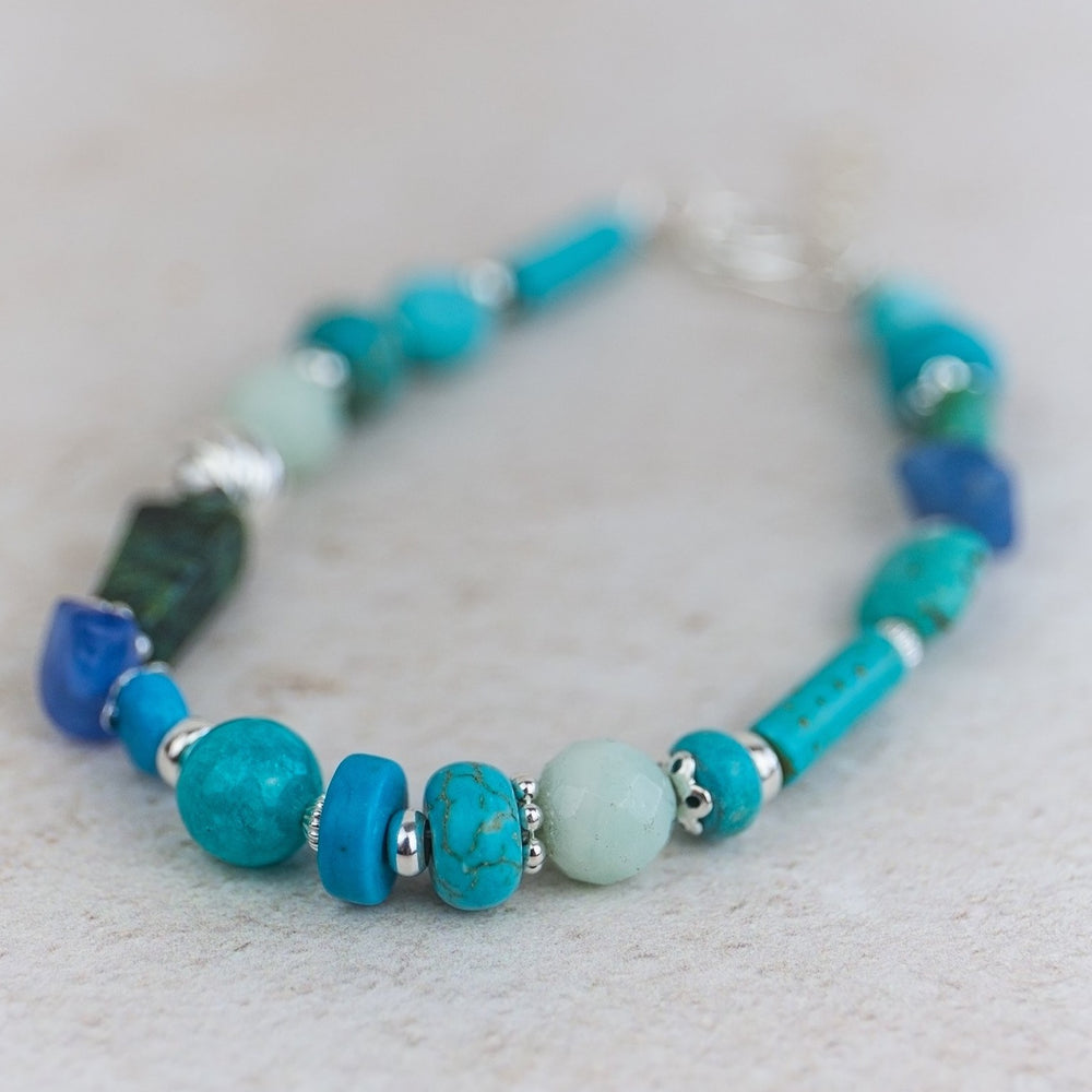 sterling silver and turquoise semi precious bead bracelet handmade by Lucy Kemp Jewellery 