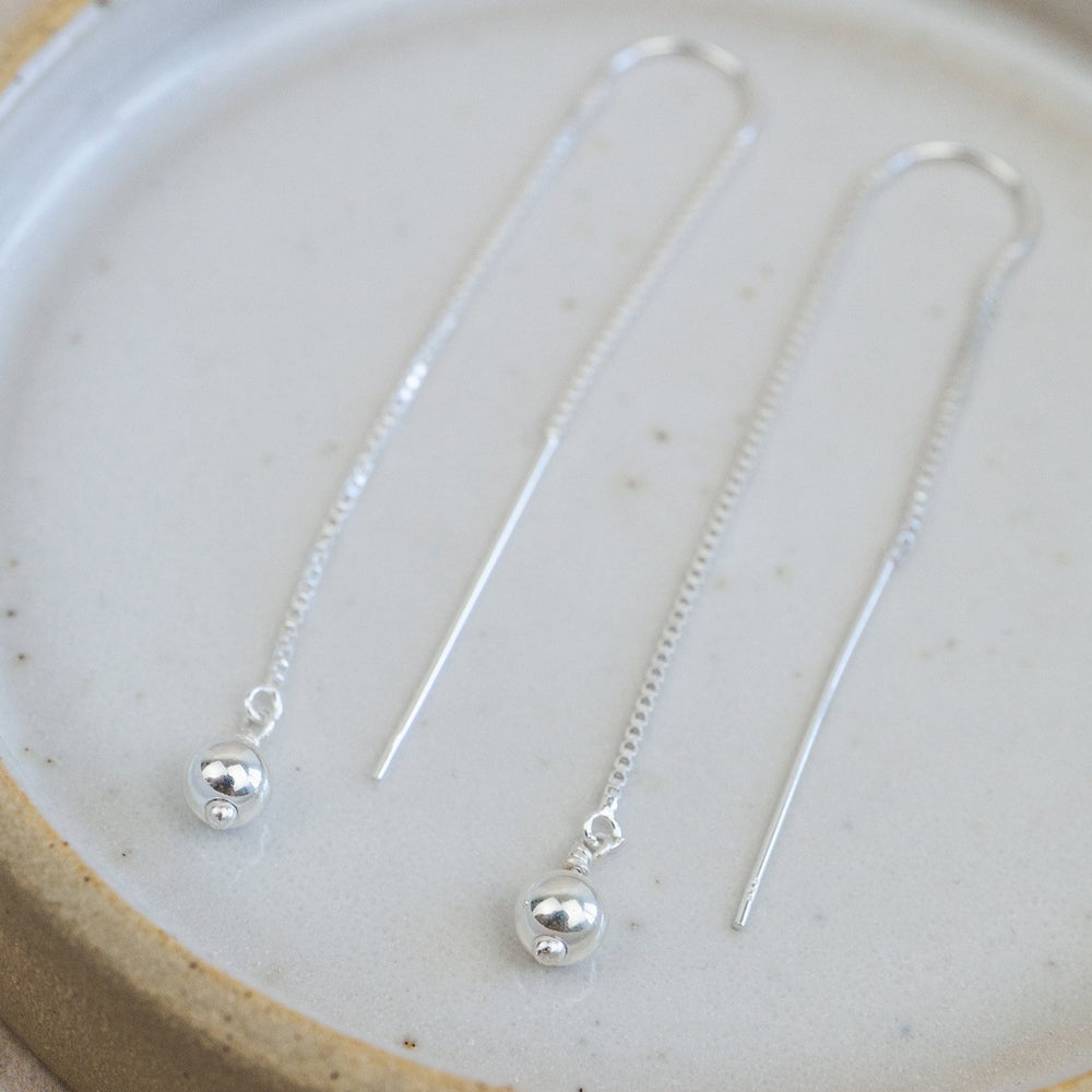 sterling silver silver bead charm threader earrings