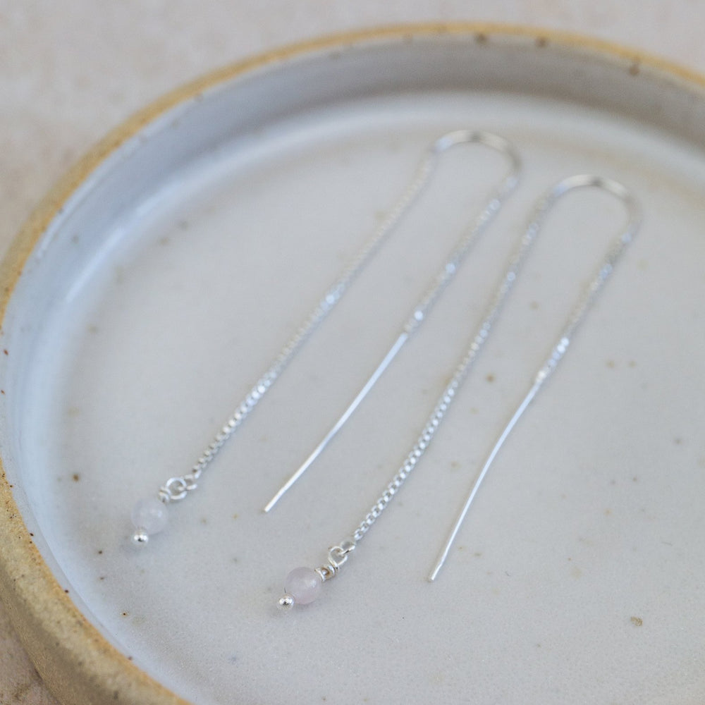 sterling silver and rose quartz threader earrings