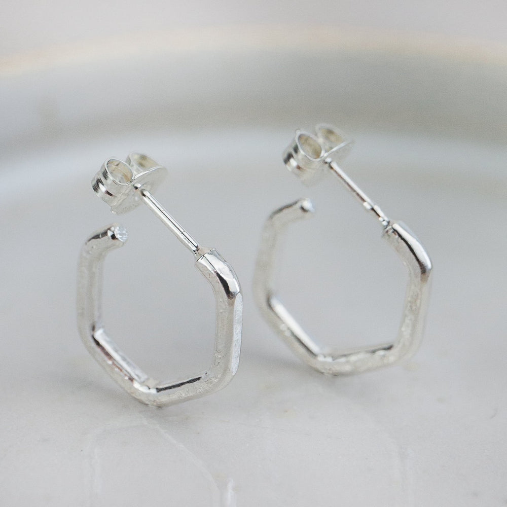 sterling silver mini hexagon everyday hoops