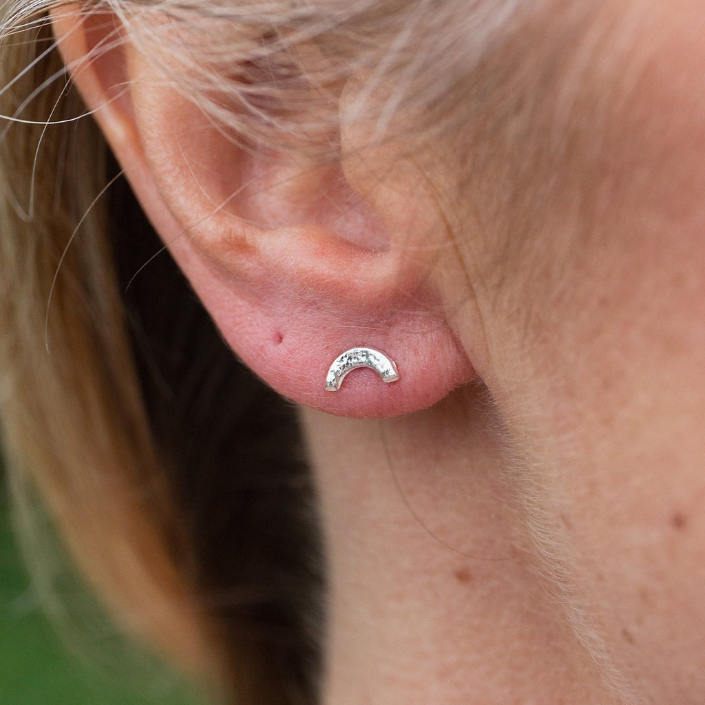 Sterling Silver Mini Rainbow Studs worn