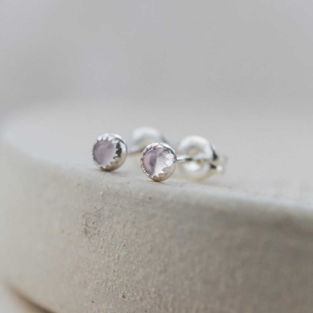 sterling silver mini rose quartz studs