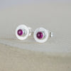 Ruby (SYN)  and sterling silver birthstone small disc studs by Lucy Kemp Jewellery