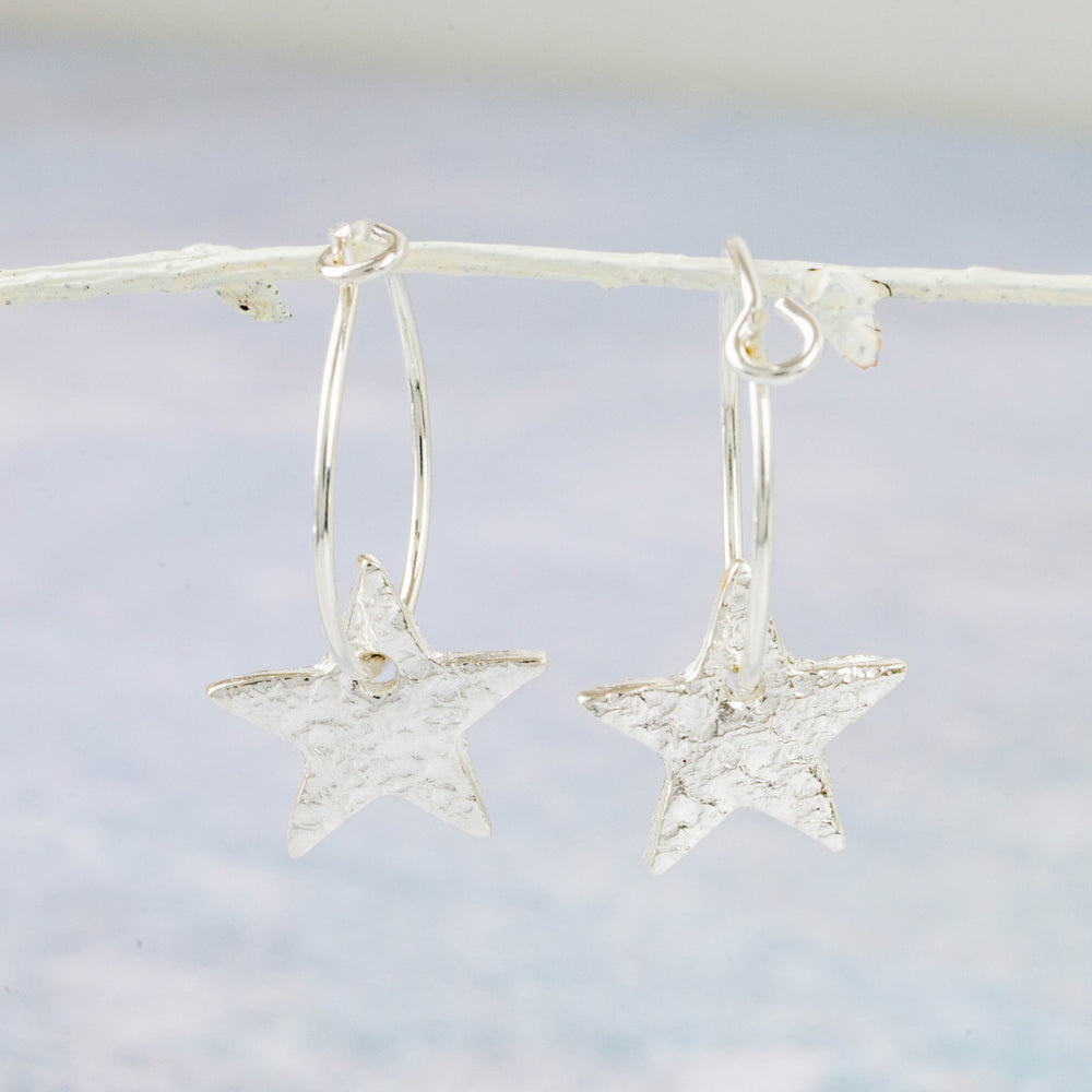 
                  
                    Handmade Lucy Kemp Jewellery Sterling Silver Text Star Charm Hoops
                  
                