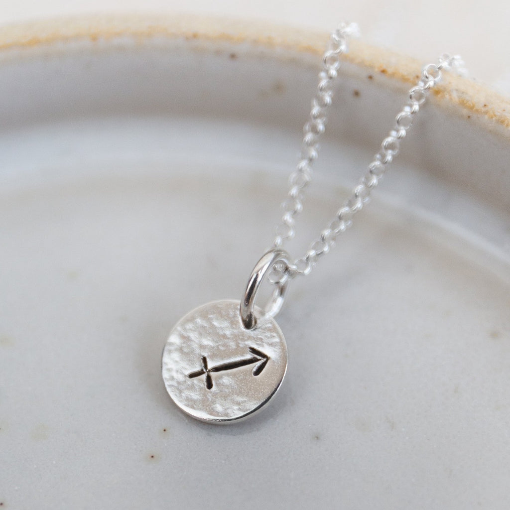 sterling silver personalised zodiac dinky pendant by Lucy Kemp Jewellery