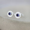 Sapphire  (SYN) and sterling silver birthstone small disc studs by Lucy Kemp Jewellery