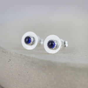 
                  
                    Sapphire  (SYN) and sterling silver birthstone small disc studs by Lucy Kemp Jewellery
                  
                