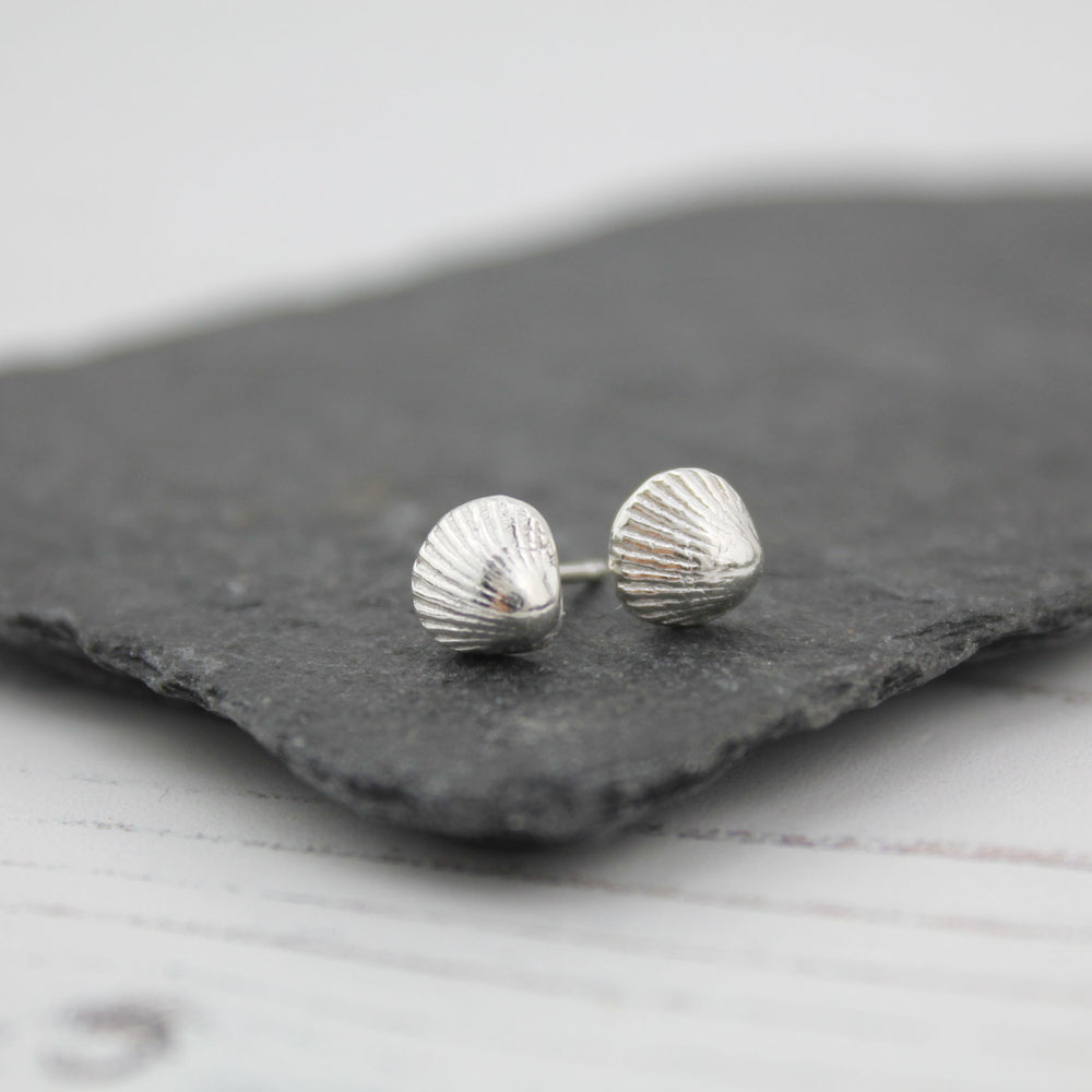 
                  
                    Sterling silver Cornish shell studs handmade by Lucy Kemp Jewellery
                  
                