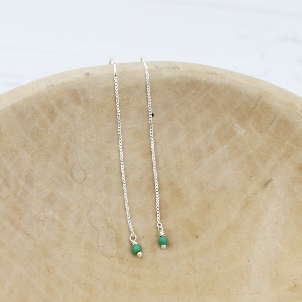 
                  
                    Sterling Silver threaded dangle earring with real semi precious Turquoise beads handmade by Lucy Kemp Jewellery in Cornwall
                  
                
