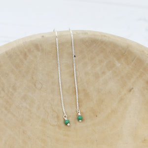 
                  
                    Sterling Silver threaded dangle earring with real semi precious Turquoise beads handmade by Lucy Kemp Jewellery in Cornwall
                  
                