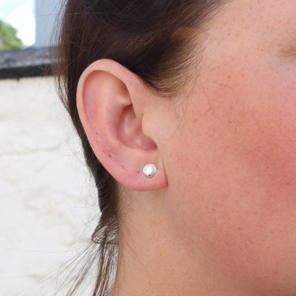 Sterling silver Cornish shell studs handmade by Lucy Kemp Jewellery