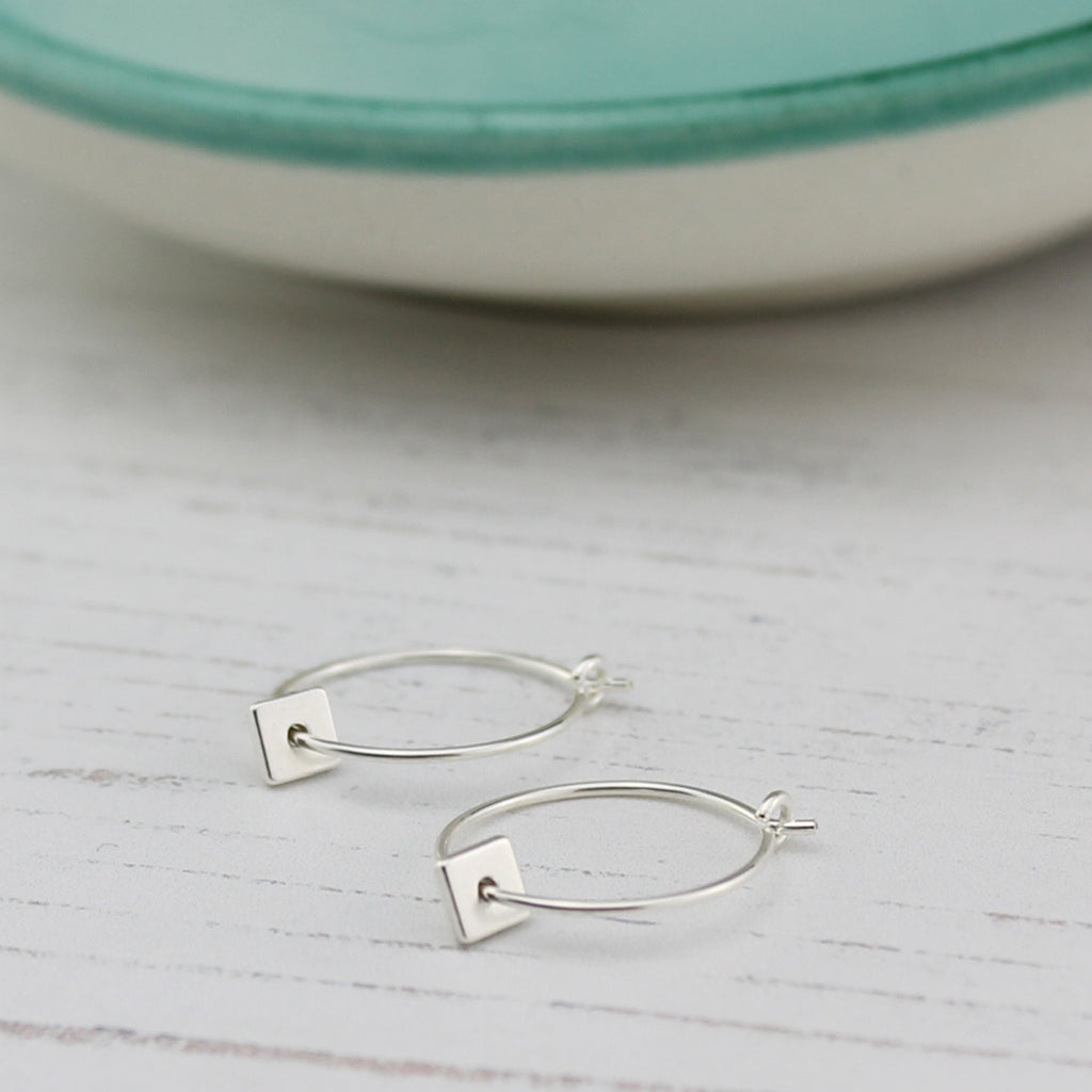 Sale - Sterling Silver Charm Hoops with Square Beads