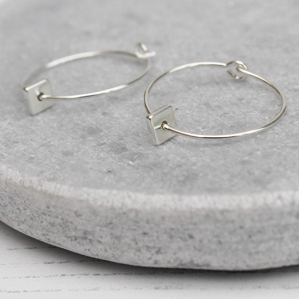 Sale - Sterling Silver Charm Hoops with Square Beads