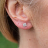 Sterling Silver Mini Square Studs worn
