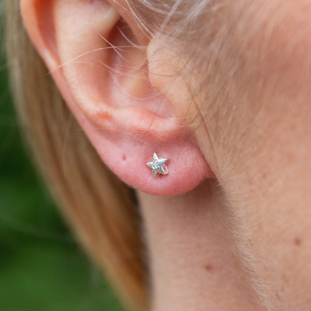 Sterling Silver Mini Star Studs worn