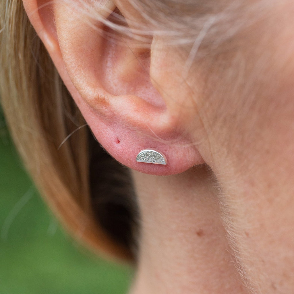 Sterling silver Mini Sunrise Studs worn