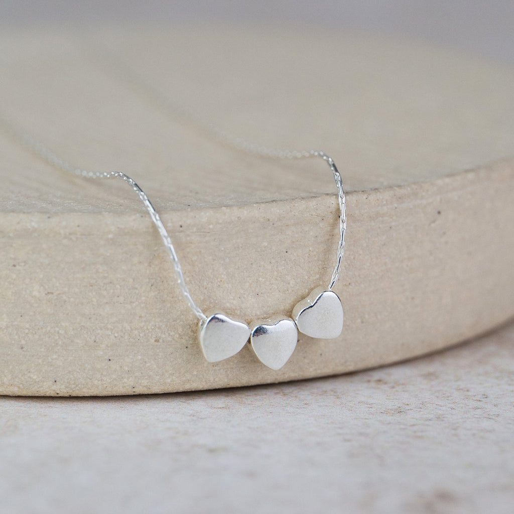 sterling silver heart bead charm necklace handmade by Lucy Kemp Jewellery - 3 charms