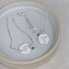 sterling silver hand stamped birth month flower with semi precious birthstone cluster pendant handmade by Lucy Kemp Jewellery - December holly and turquoise pendant and bracelet set image