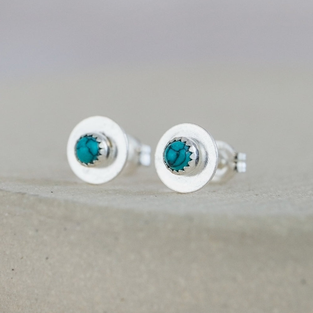 
                  
                    Turquoise and sterling silver birthstone small disc studs by Lucy Kemp Jewellery
                  
                