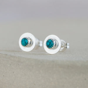 
                  
                    Turquoise and sterling silver birthstone small disc studs by Lucy Kemp Jewellery
                  
                