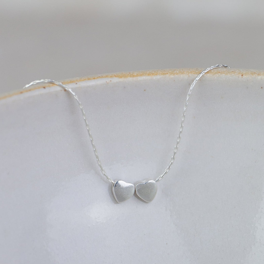 sterling silver heart bead charm necklace handmade by Lucy Kemp Jewellery - 2 charms