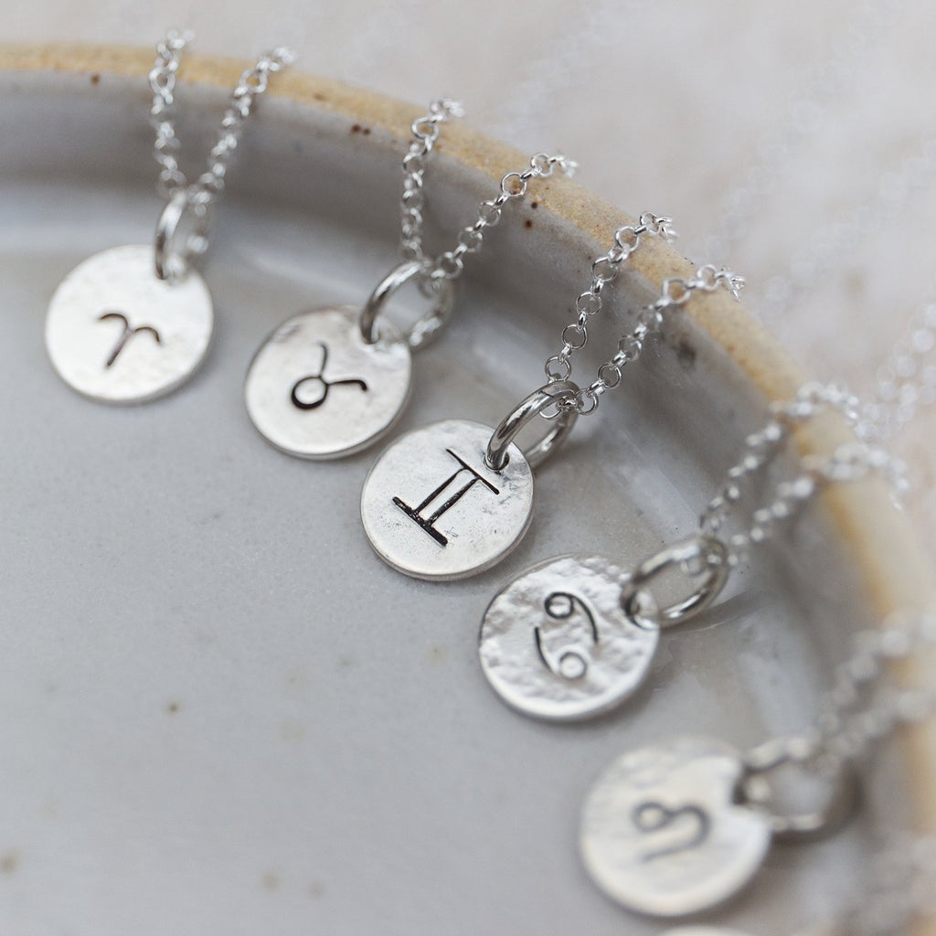 sterling silver personalised zodiac dinky pendant by Lucy Kemp Jewellery
