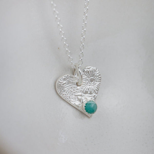 amazonite heart birthstone pendant by Lucy Kemp jewellery