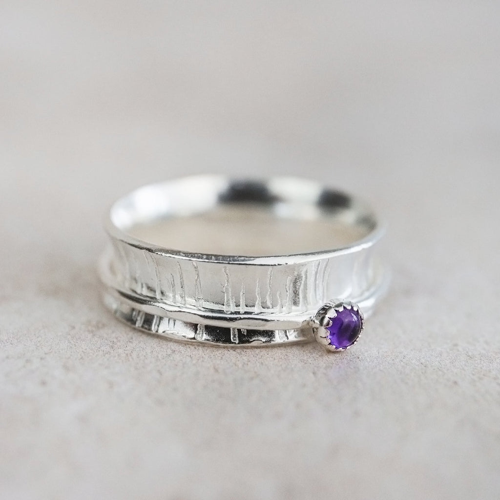 Sterling Silver and amethyst spinner fidget ring from Lucy Kemp Jewellery