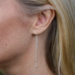 sterling silver ball bead threader earrings handmade by Lucy Kemp Jewellery - worn image 