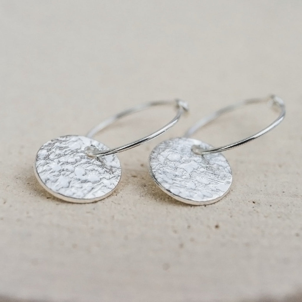 Sterling Silver Textured Charm Hoops Circle – Lucy Kemp Jewellery