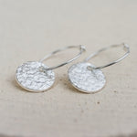 sterling silver textured circle charm wire classic hoops