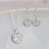 sterling silver small textured circle pendant and mini textured circle earrings by Lucy Kemp Jewellery. 