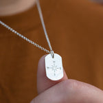 sterling silver compass dog tag for men by Lucy Kemp Jewellery - worn image