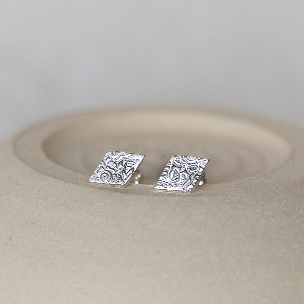 Sterling silver textured diamond studs by Lucy Kemp Jewellery