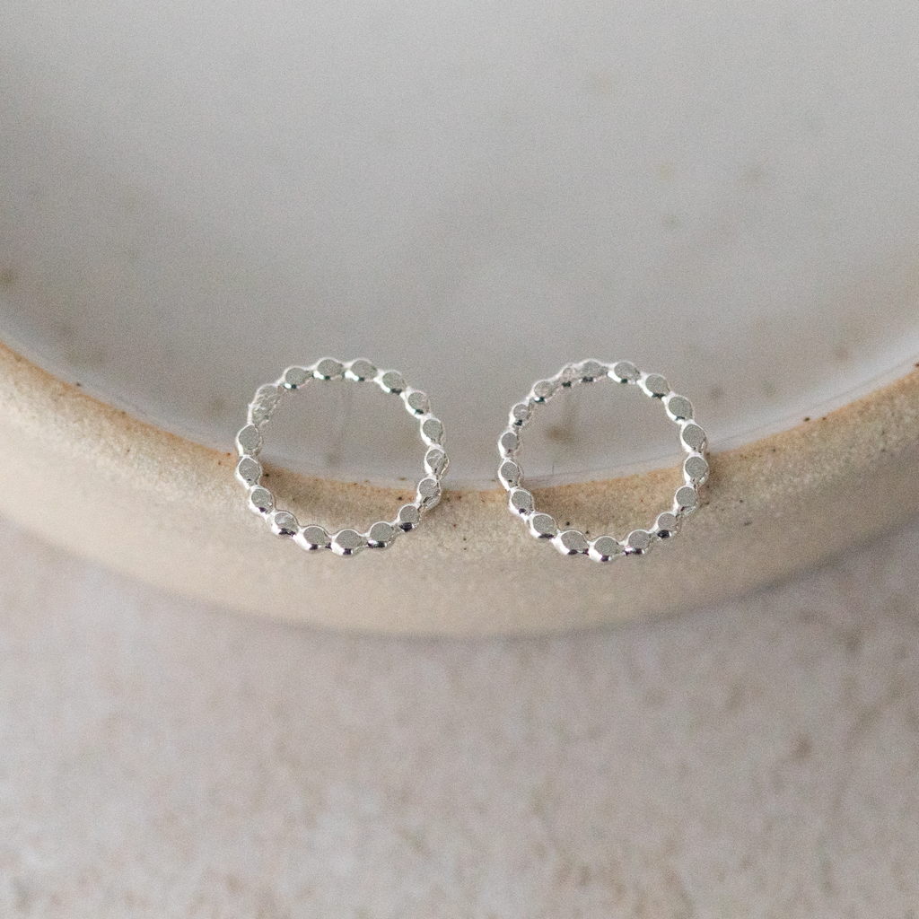 Sterling silver dotty circle studs handmade by Lucy Kemp Jewellery