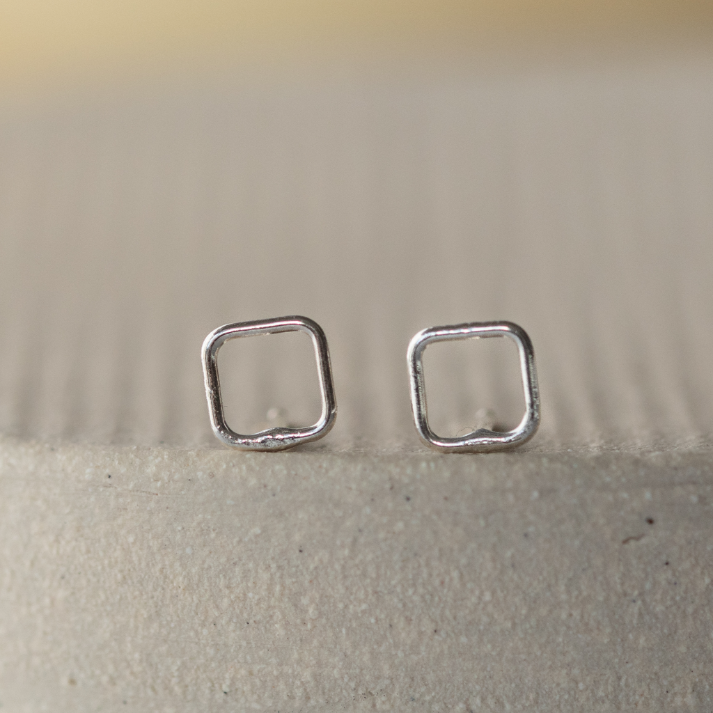 sterling silver mini geo square studs