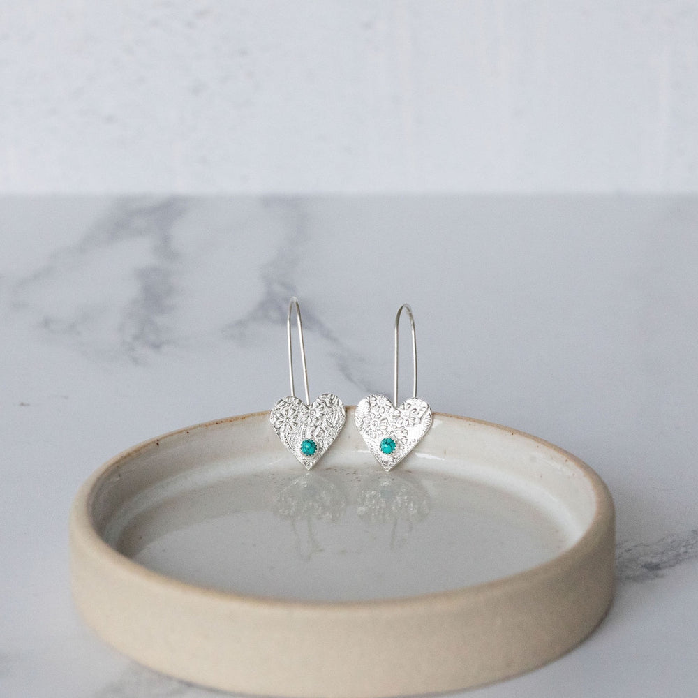 
                  
                    Sterling silver heart birthstone earrings handmade by Lucy Kemp Jewellery
                  
                