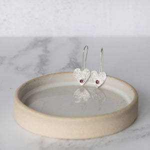 
                  
                    Sterling silver heart birthstone earrings handmade by Lucy Kemp Jewellery
                  
                